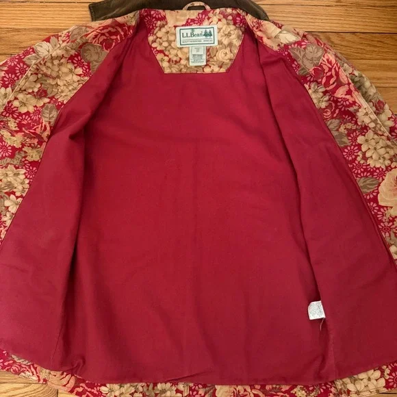 VTG 90s LL Bean Floral Canvas Barn Coat Field Jacket Corduroy Collar XS/S Rare - Picture 7 of 8